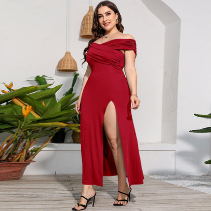 Robe sexy à épaules dénudées de couleur unie pour femme