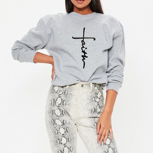 Women Fashion Casual Letter Printed Round Neck Sweatshirt