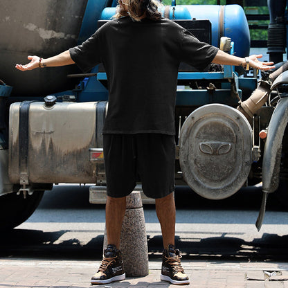 Men's Casual Solid Color Cotton Blend T-Shirt and Shorts Set