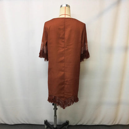 Vestido bohemio de manga corta con cuello en V y estampado para mujer