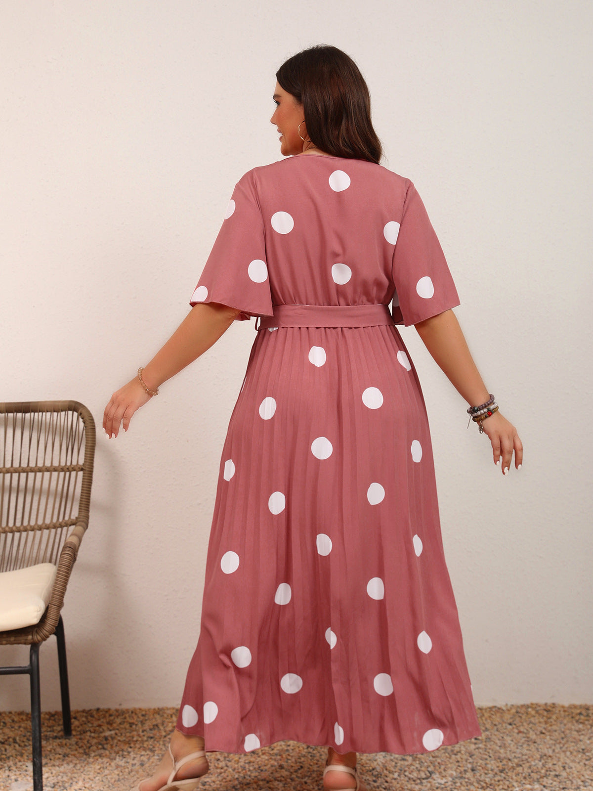 Vestido casual con estampado de lunares de talla grande para mujer