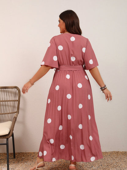 Vestido casual con estampado de lunares de talla grande para mujer