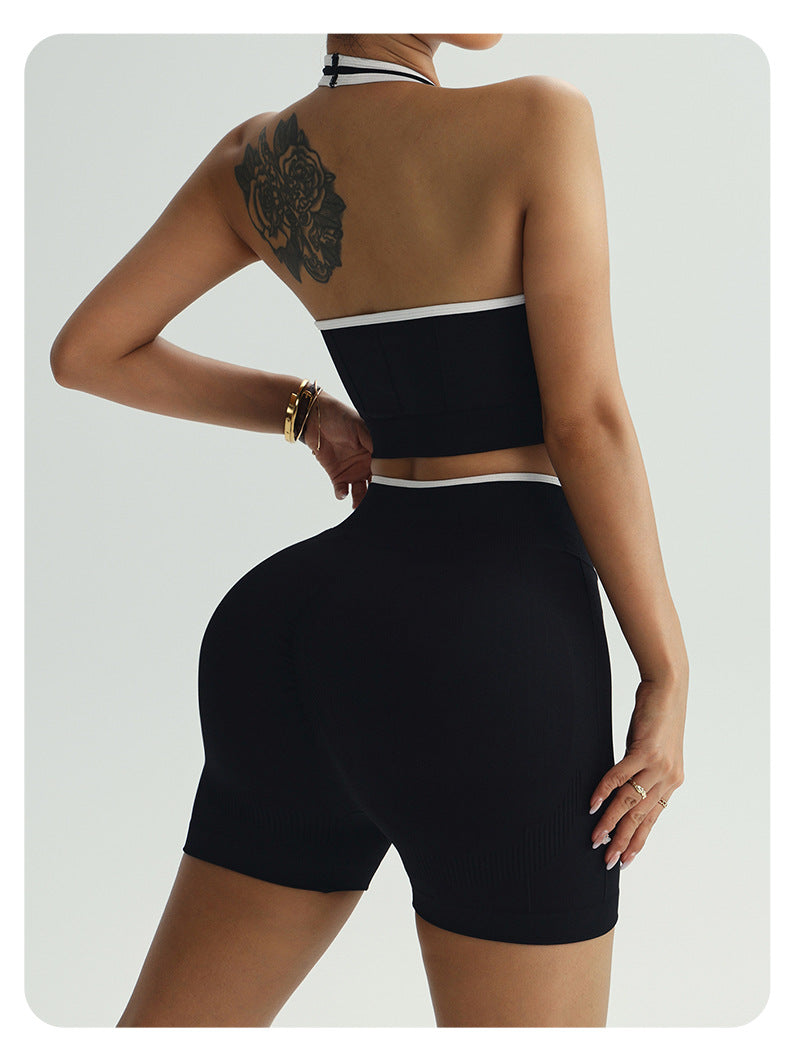 Women Fashion Contrast Color Bra Tight Shorts Sports Yoga Two-Piece Set