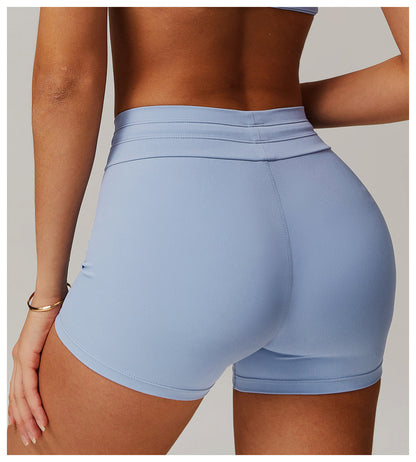 Short de yoga moulant taille haute pour femme, couleur unie, tendance