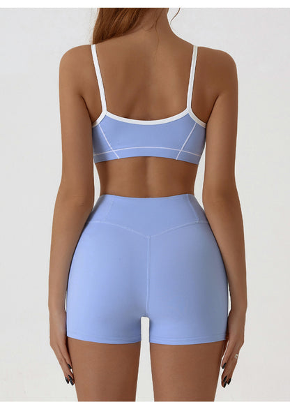 Women Fashion Contrast Color Bra Tight Shorts Set