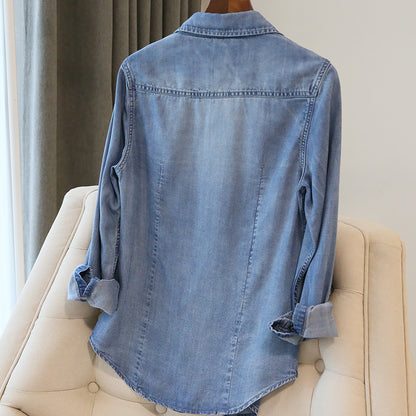 Abrigo vaquero informal de manga larga con cuello tipo polo para mujer