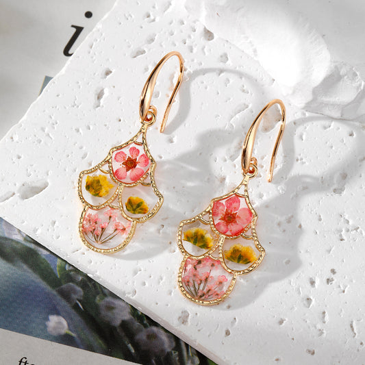 Women’s Fashion Dropping Glue Immortal Dried Flower Earrings