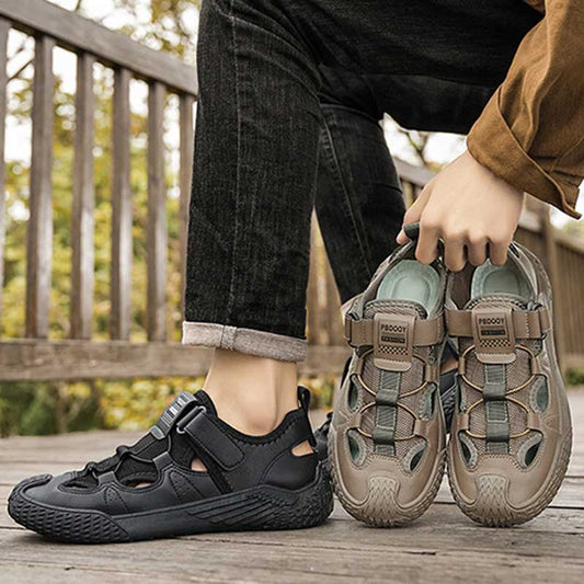 Sandales plates à enfiler pour homme, style plage, avec doublure en maille et scratch