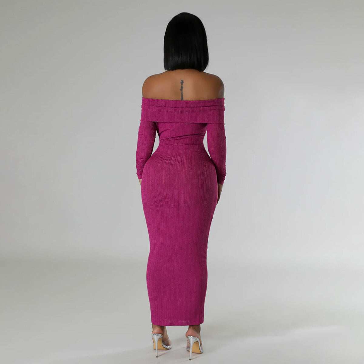 Women Fashion Sexy Solid Color Off Shoulder Dress