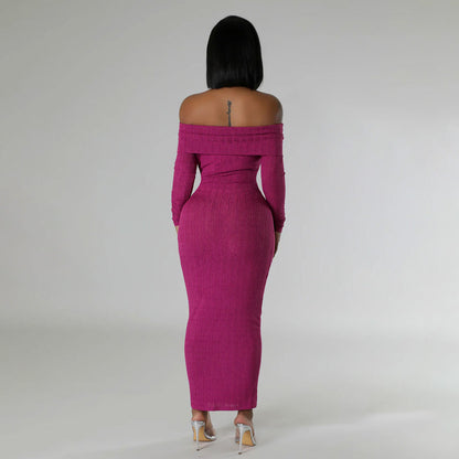 Women Fashion Sexy Solid Color Off Shoulder Dress