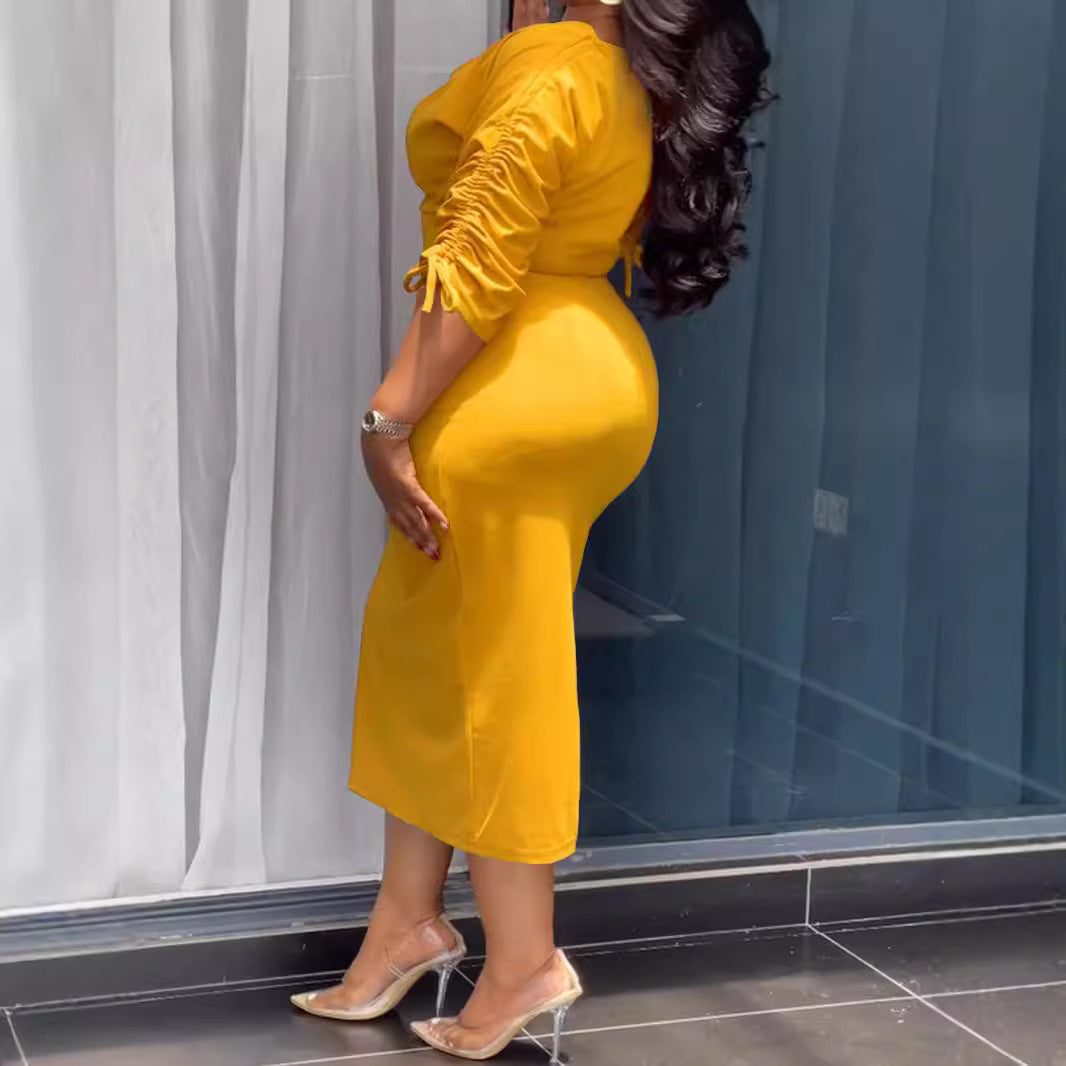 Vestido elegante de color liso de talla grande para mujer