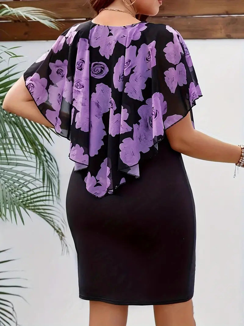 Women Fashion Sexy Plus Size Floral Print Dress