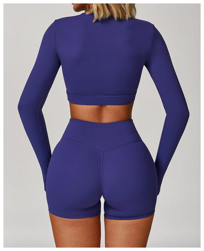 T-shirt de yoga décontracté à manches longues pour femme, couleur unie