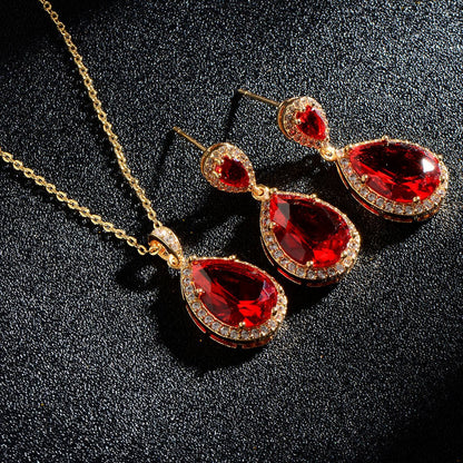 Women Jewelry Water Drop Zircon Necklace Earrings Set Fashion Statement
