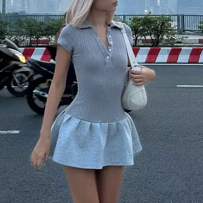 Vestido midi sexy de color liso con solapa y mangas cortas para mujer