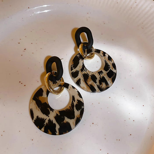 Women Fashion Exaggerated Leopard Round Ear Ring Earrings