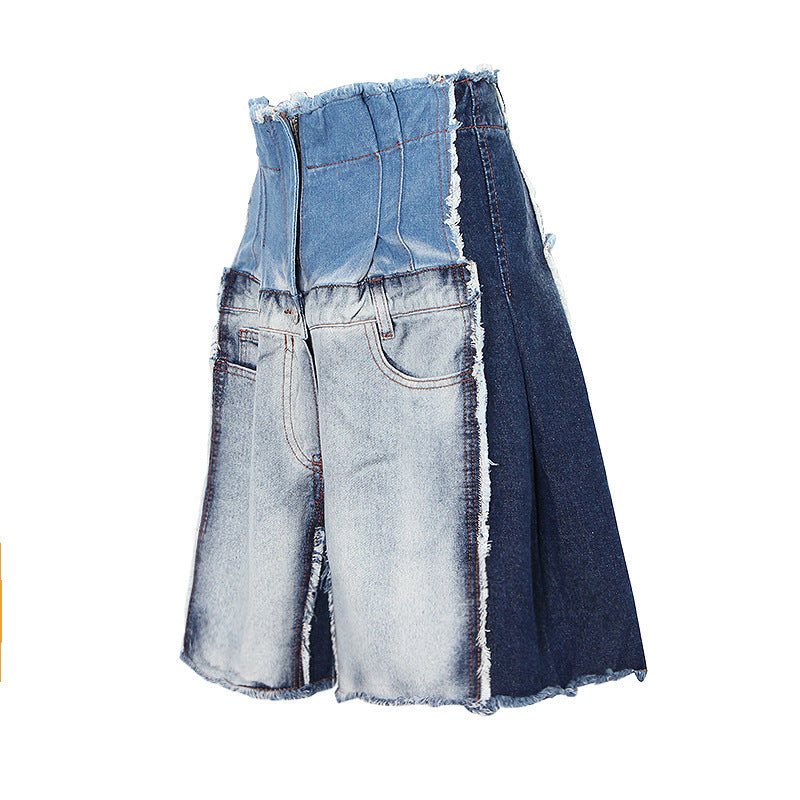 Pantalones cortos vaqueros casuales de cintura alta con costuras para mujer