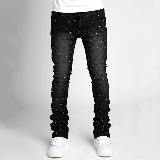 Men's Fashion Casual Beads Decoration Stretch Jeans with Cotton Material