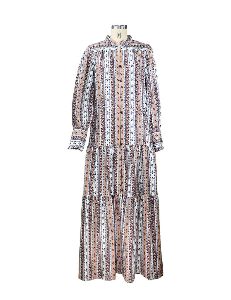 Women Fashion Elegant Boho Printed Long Sleeve Dress