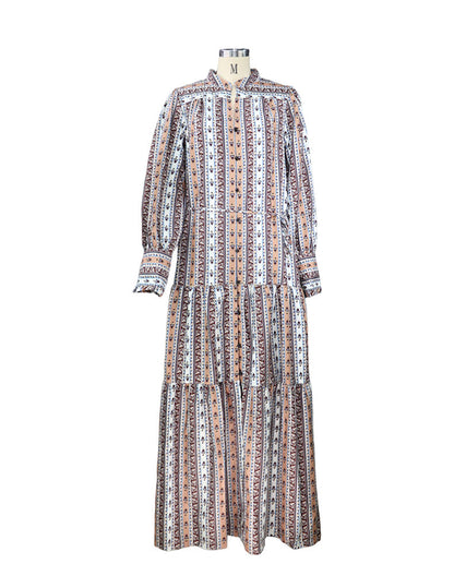 Women Fashion Elegant Boho Printed Long Sleeve Dress