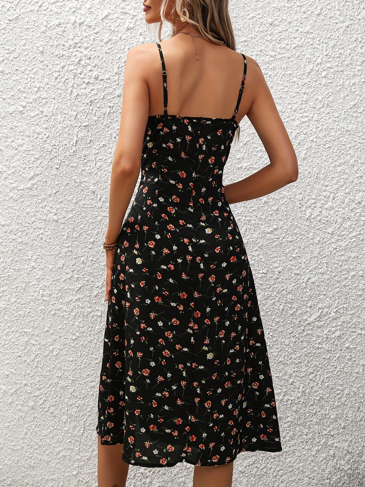 Robe ample fendue à bretelles spaghetti et imprimé floral sexy pour femme