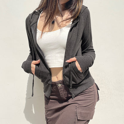 Chaqueta informal de manga larga con cordón y ribete de color liso para mujer