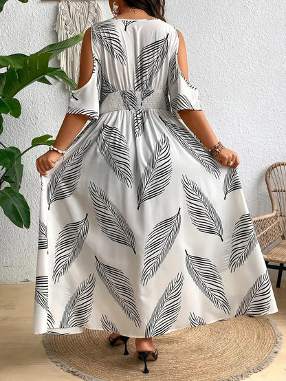 Women Fashion Sexy Plus Size Printed V-Neck Dress