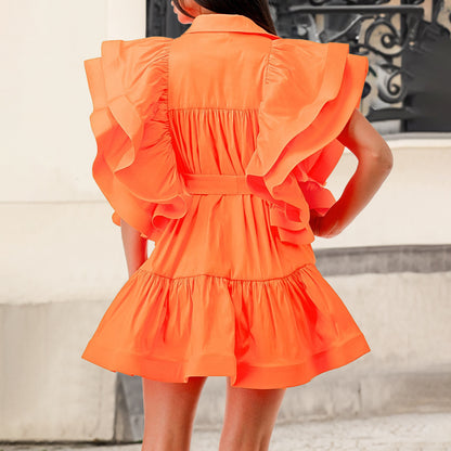 Vestido elegante de color liso con mangas con volantes para mujer