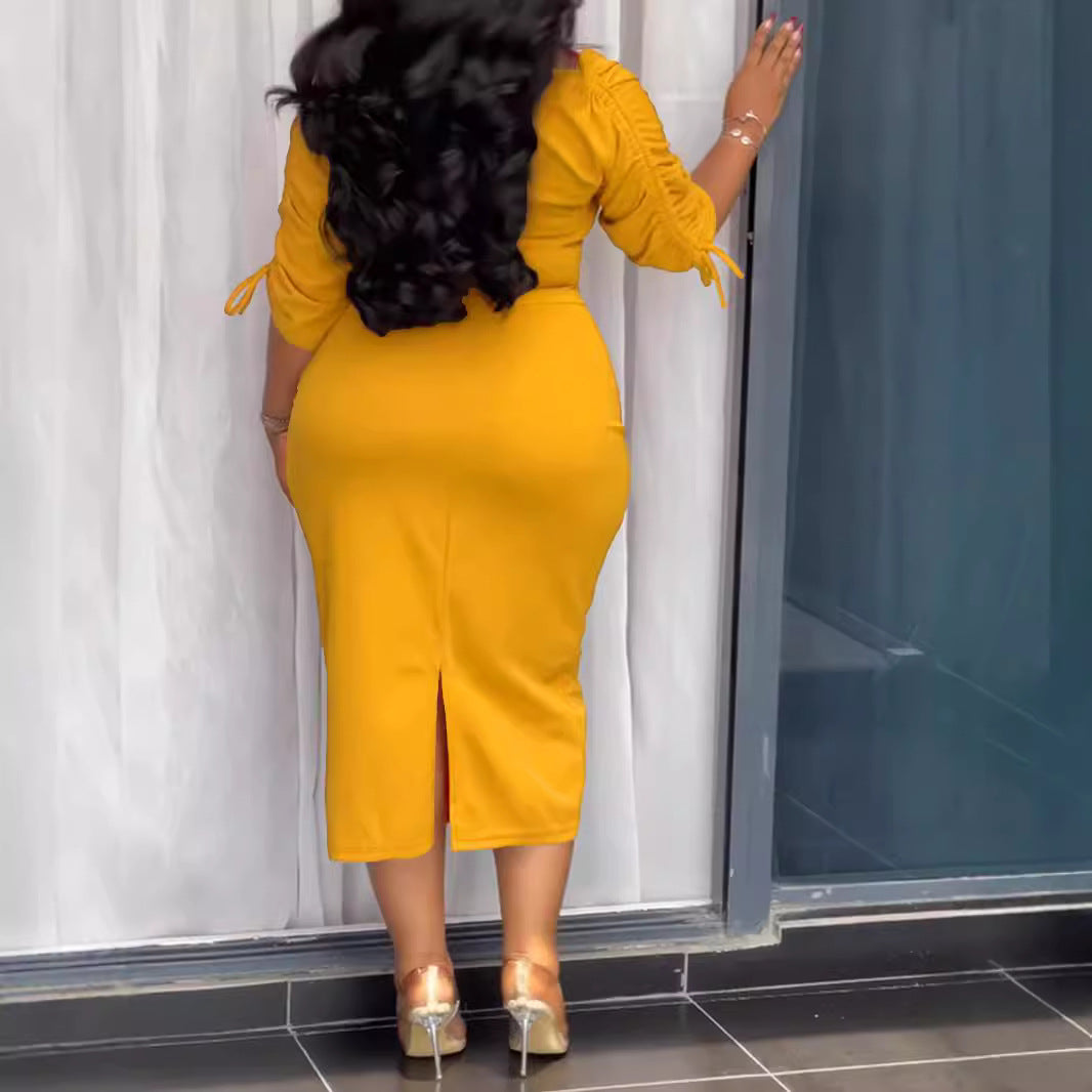 Vestido elegante de color liso de talla grande para mujer