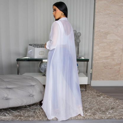 Manteau à manches longues en mousseline de soie unie pour femme
