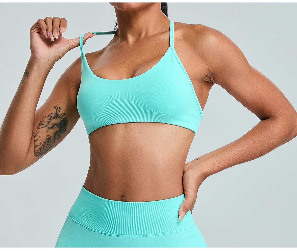 Soutien-gorge de yoga dos nu sans coutures de couleur unie pour femme