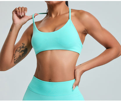 Soutien-gorge de yoga dos nu sans coutures de couleur unie pour femme