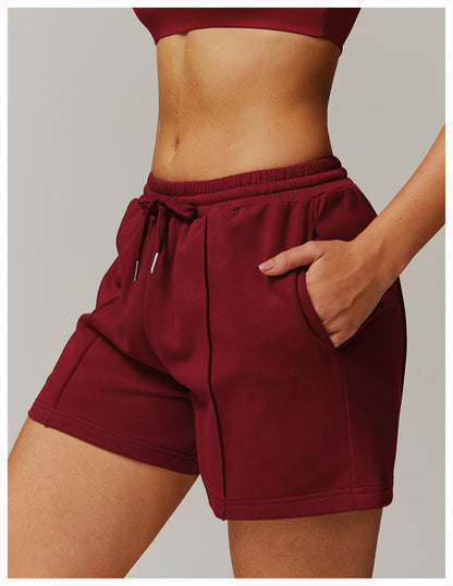Pantalones cortos deportivos casuales de cintura alta con bolsillo para mujer