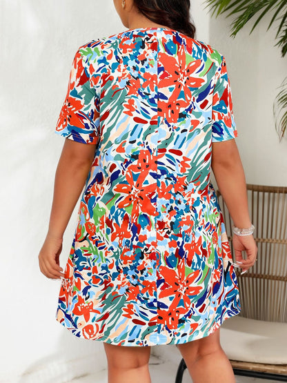 Women Casual Multicolor Plus Size Graffiti Dress