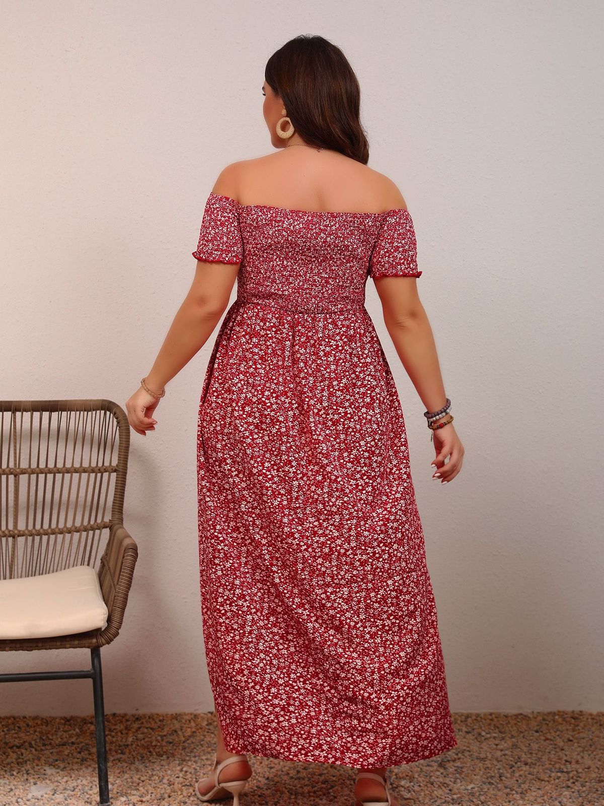 Vestido informal con estampado floral y hombros descubiertos para mujer, de poliéster, elegante, de manga larga