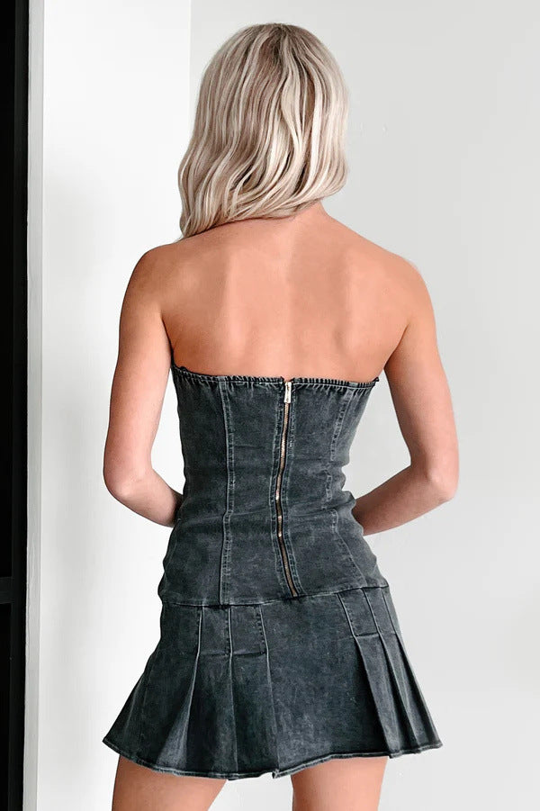 Women Fashion Sexy Tube Top Denim Dress