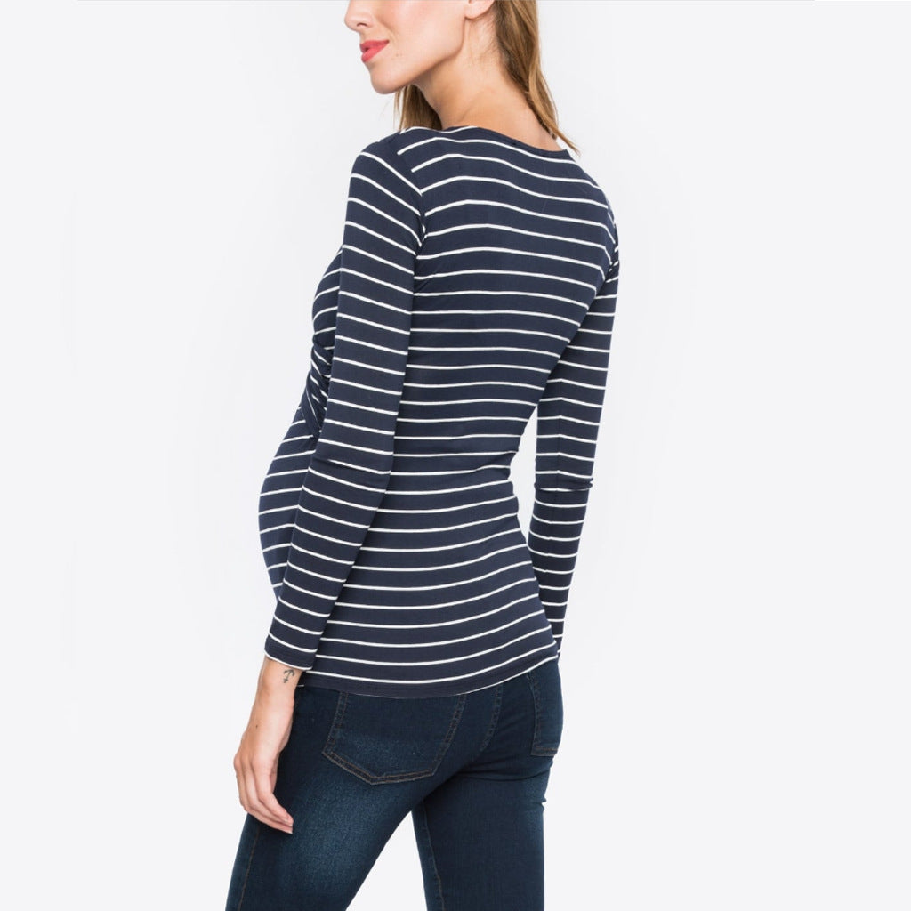 T-shirt décontracté à rayures et col en V pour femme enceinte