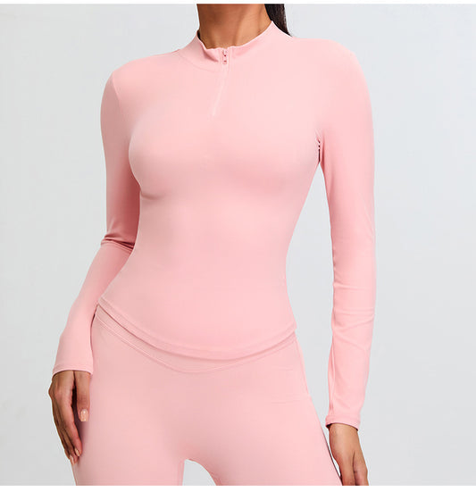 T-shirt de yoga décontracté à manches longues et fermeture éclair pour femme