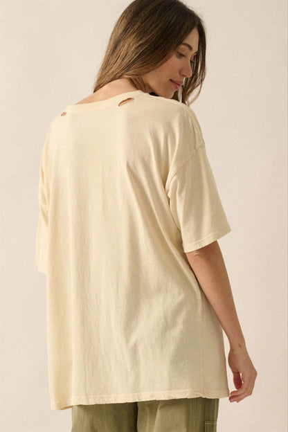 Camiseta informal de manga corta con cuello redondo y estampado para mujer
