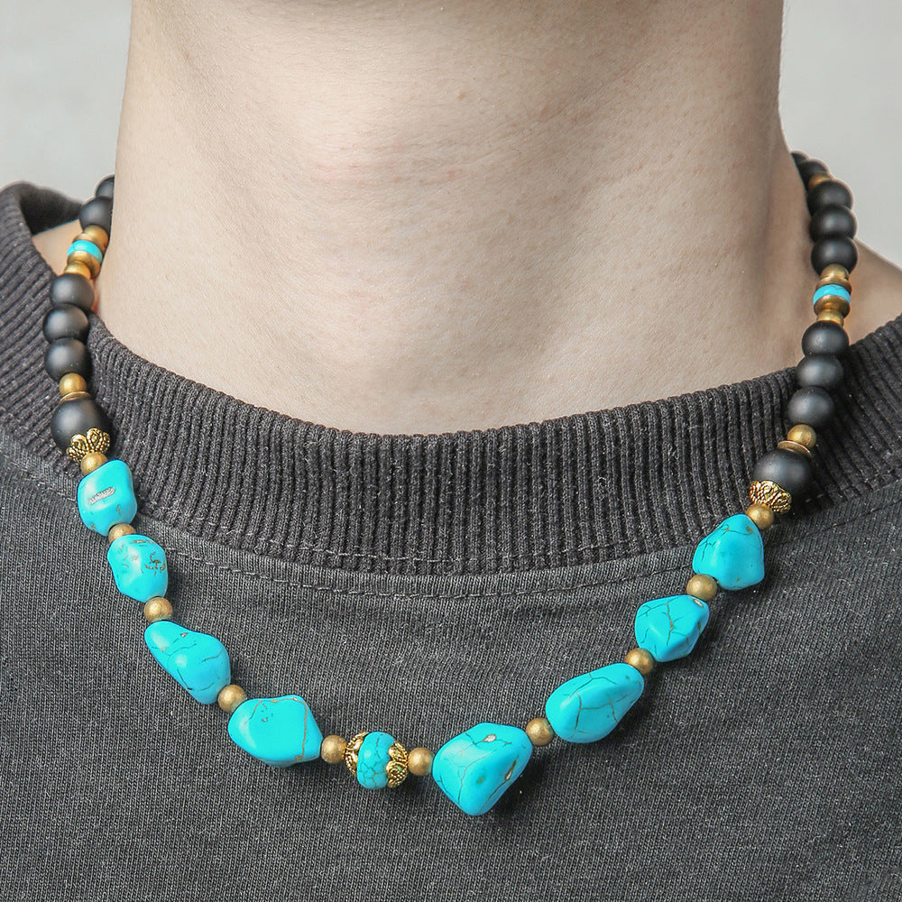 Collar de cuentas turquesas de moda para hombre