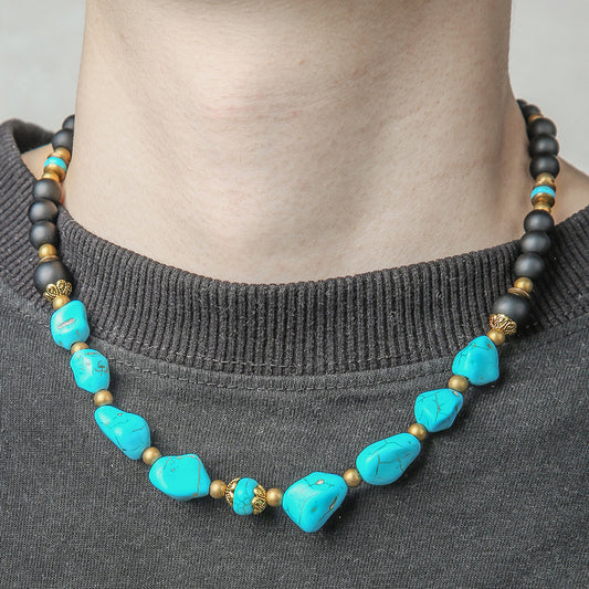 Men Fashion Turquoise Beaded Necklace