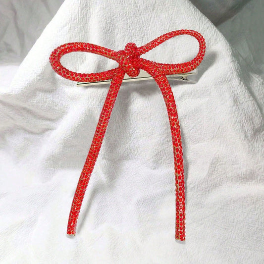 Barrette à cheveux tendance en alliage avec strass de couleur unie et nœud papillon