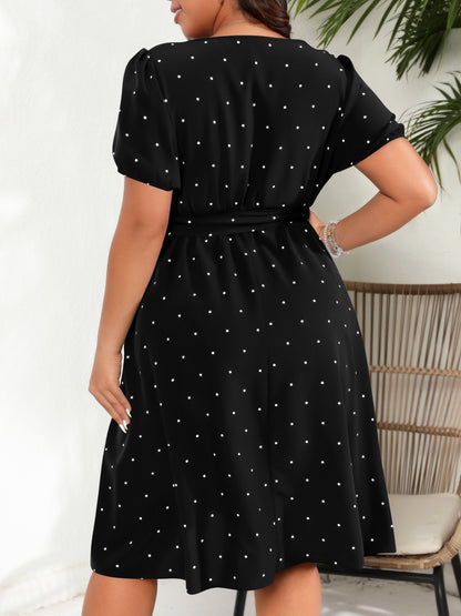 Vestido informal de talla grande con estampado de ondas y cuello cuadrado para mujer