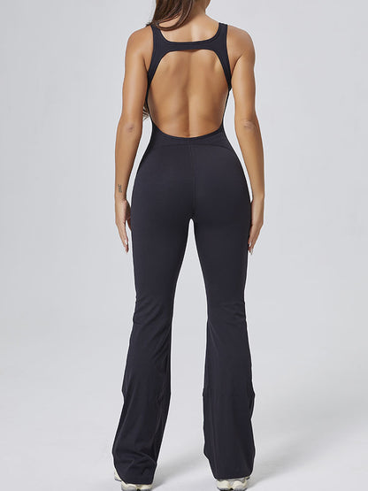 Women Fashion Casual Solid Color Backless Jumpsuits