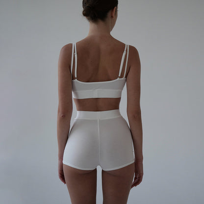 Ensemble deux pièces débardeur et short moulant de couleur unie pour femme