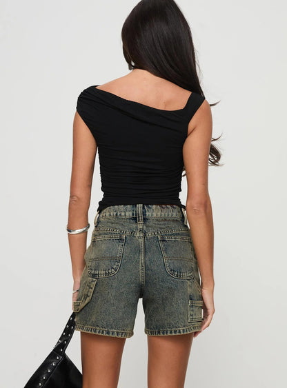 Pantalones cortos vaqueros holgados casuales de moda para mujer