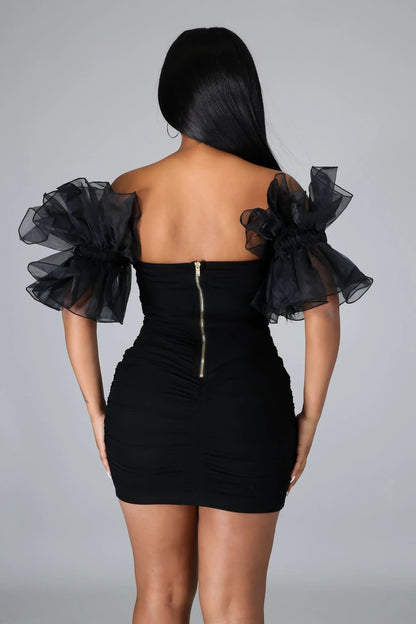 Women Fashion Sexy Elegant Irregular Mesh-Sleeves Dress