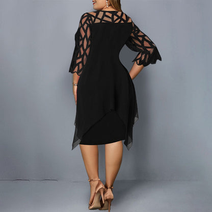 Vestido informal de gasa de manga larga con detalles de encaje para mujer, talla grande