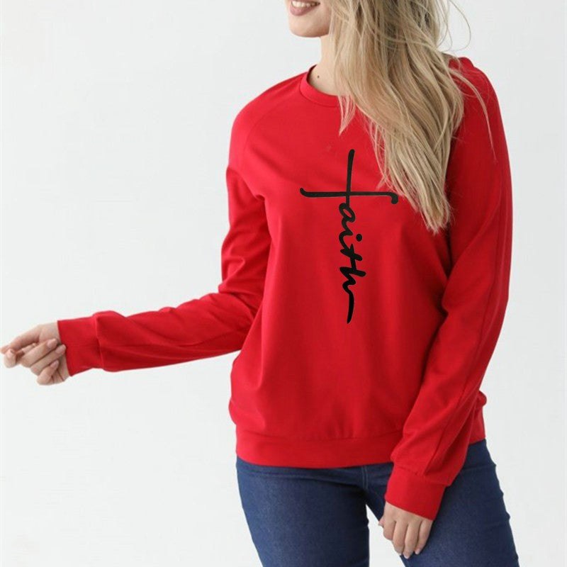 Women Fashion Casual Letter Printed Round Neck Sweatshirt