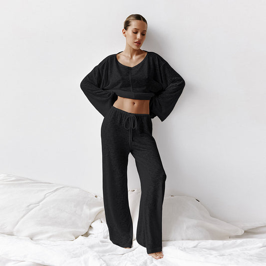 Women Casual Knitted Long Sleeve Pajama Set